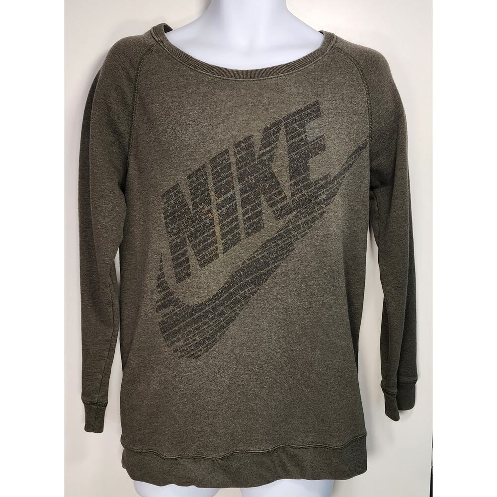 Nike Sweatshirt Olive Green Graphic Swoosh Crewneck Pullover Small Unisex - Picture 11 of 11